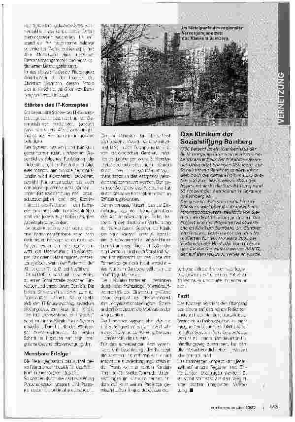Vorschauseite 2: Die Kommunikationsdrehscheibe - Zentrales IT-Konzept für die abgestimmte Patientenaufnahme im Klinikum Bamberg