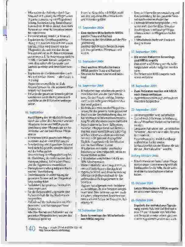 Vorschauseite 4: Der Verlauf eines Ausbruchs mit Methicillinresistentem Staphylococcus aureus (MRSA) in einer Abteilung für Querschnittgelähmte