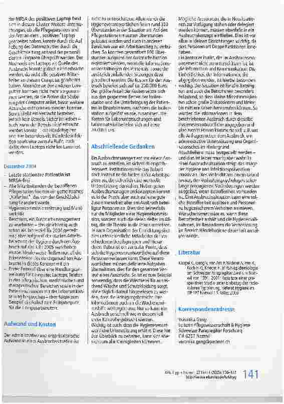 Vorschauseite 5: Der Verlauf eines Ausbruchs mit Methicillinresistentem Staphylococcus aureus (MRSA) in einer Abteilung für Querschnittgelähmte