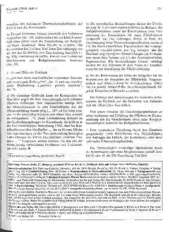 Vorschauseite 3: Der Kommissionsentwurf zur Festlegung des Verfahrens und der Höchstbeträge für Geldbußen der Kommission gemäß derVerordnung EG 726/2004