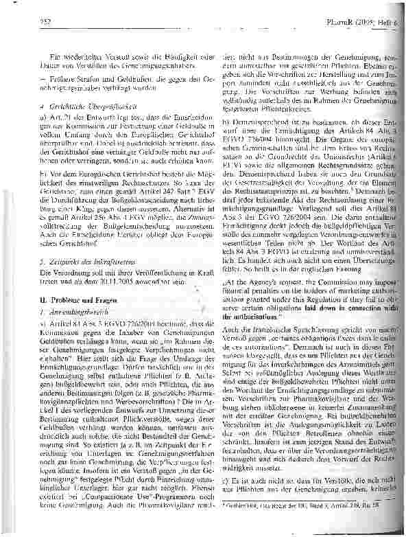 Vorschauseite 4: Der Kommissionsentwurf zur Festlegung des Verfahrens und der Höchstbeträge für Geldbußen der Kommission gemäß derVerordnung EG 726/2004