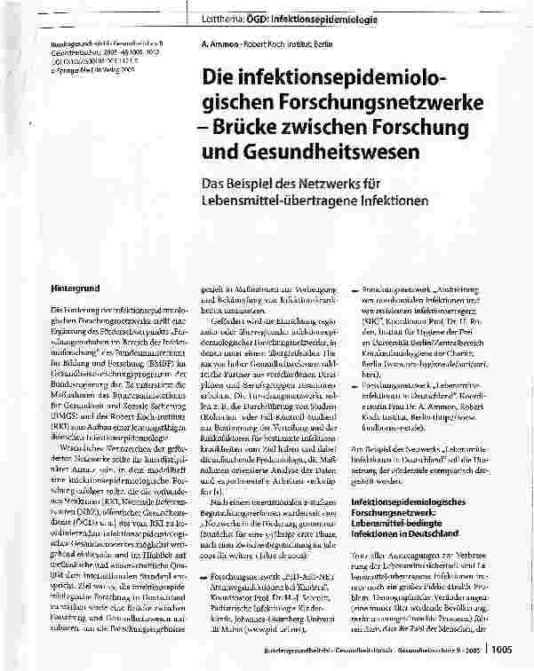 Vorschauseite 1: Die infektionsepidemiologischen Forschungsnetzwerke - Brücke zwischen Forschung und Gesundheitswesen