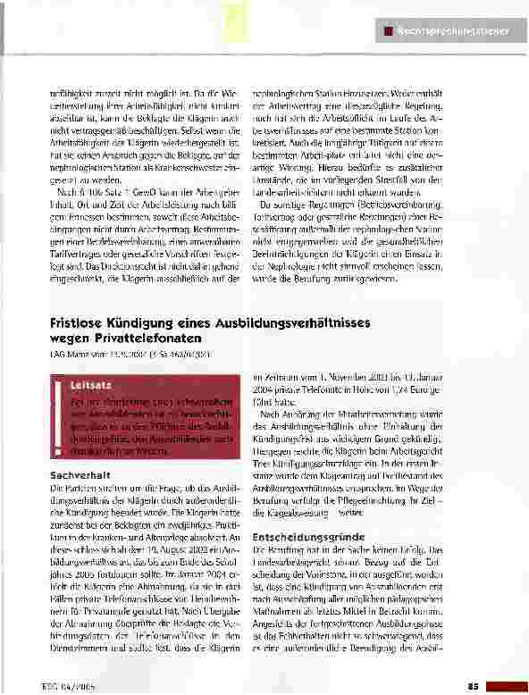 Vorschauseite 2: Anspruch auf Beschäftigung auf einer bestimmten StationLAG Rheinland-Pfalz vom 12.1.2005 (10 Sa 612/04)