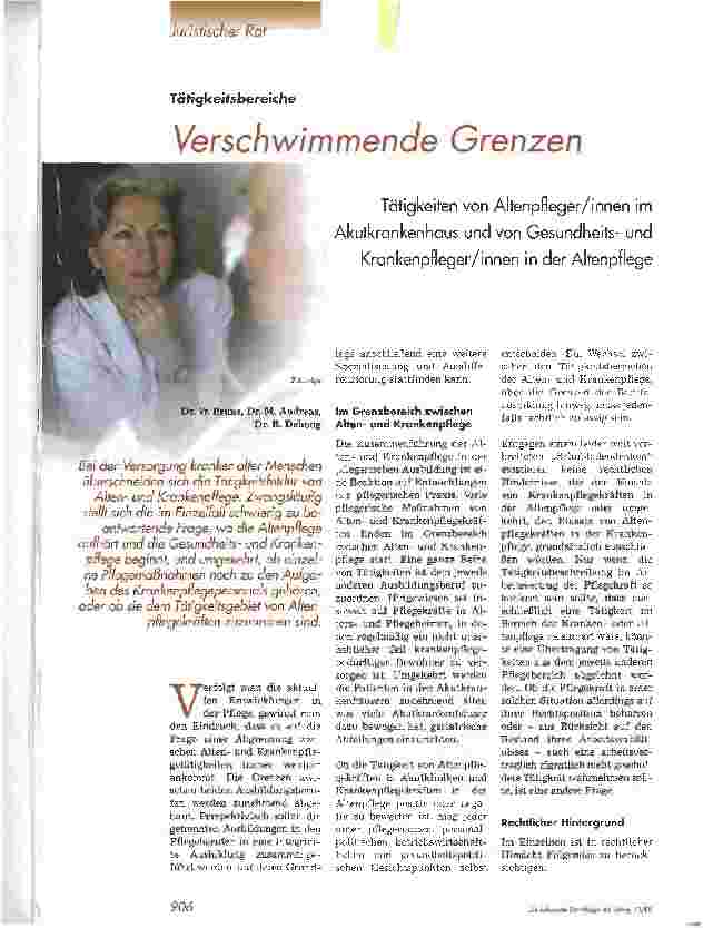 Vorschauseite 1: Verschwimmende GrenzenTätigkeiten von Altenpfleger/innen imAkutkrankenhaus und von GesundheitsundKrankenpfleger/innen in der Altenpflege