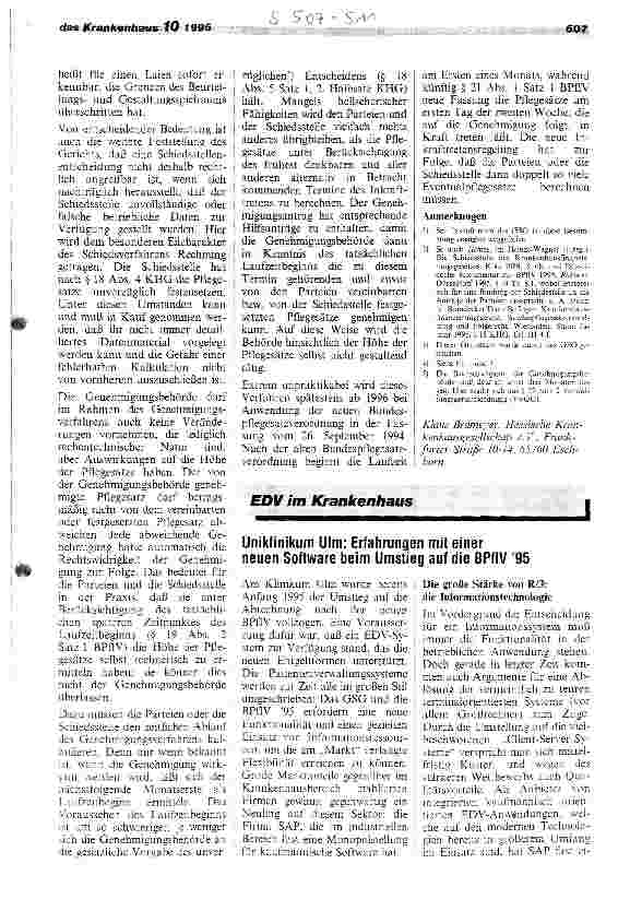 Vorschauseite 1: EDV im Krankenhaus Uniklinikum Ulm: Erfahrungen mit einer neuen Software beim Umstieg auf die BPflV 95