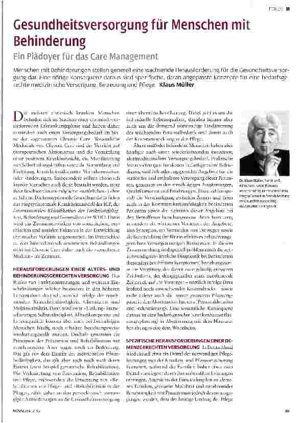 Vorschauseite 1: Gesundheitsversorgung für Menschen mit Behinderung