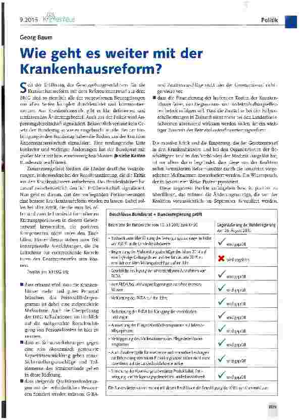 Vorschauseite 1: Wie geht es weiter mit der Krankenhausreform?