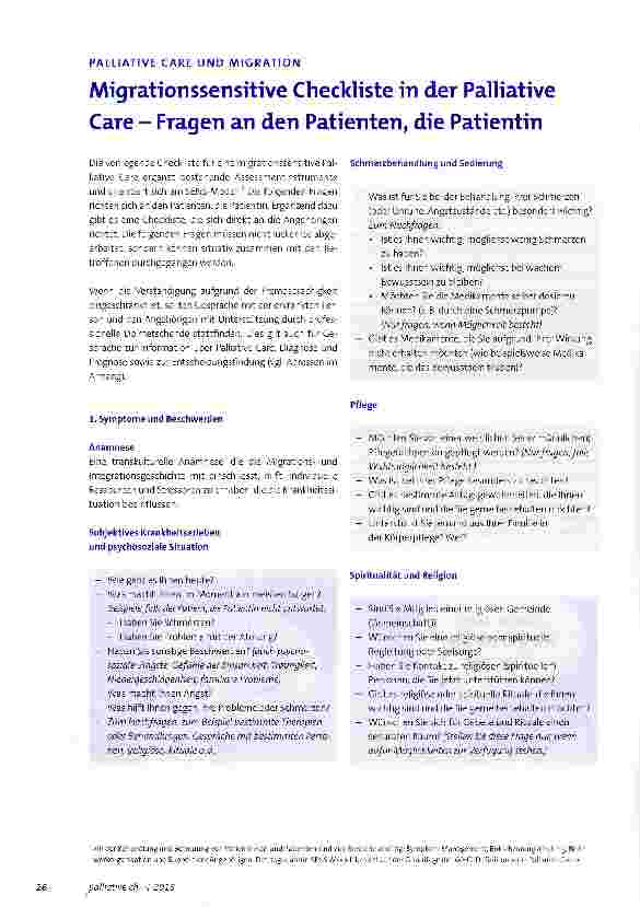 Vorschauseite 1: Migrationssensitive Checkliste in der Palliative Care - Fragen an den Patienten, die Patientin