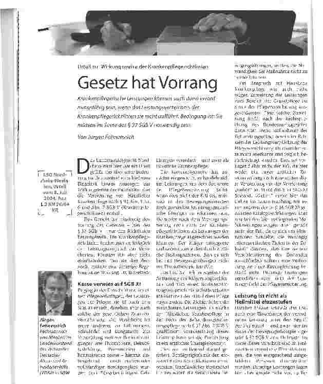 Vorschauseite 1: Gesetz hat Vorrang. Urteil zur Wirkungsweise der Krankenpflegerichtlinien