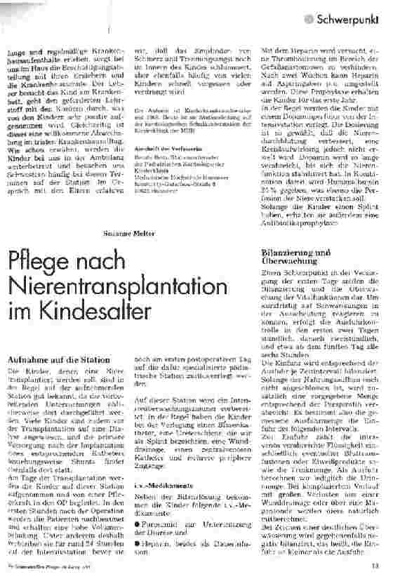 Vorschauseite 1: Pflege nach Nierentransplantation im Kindesalter