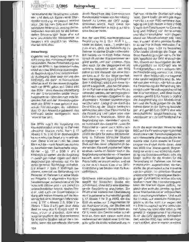 Vorschauseite 2: RechtsprechungVergütung von Krankenhausbehandlung im Rahmen klinischer Arzneimittelstudien