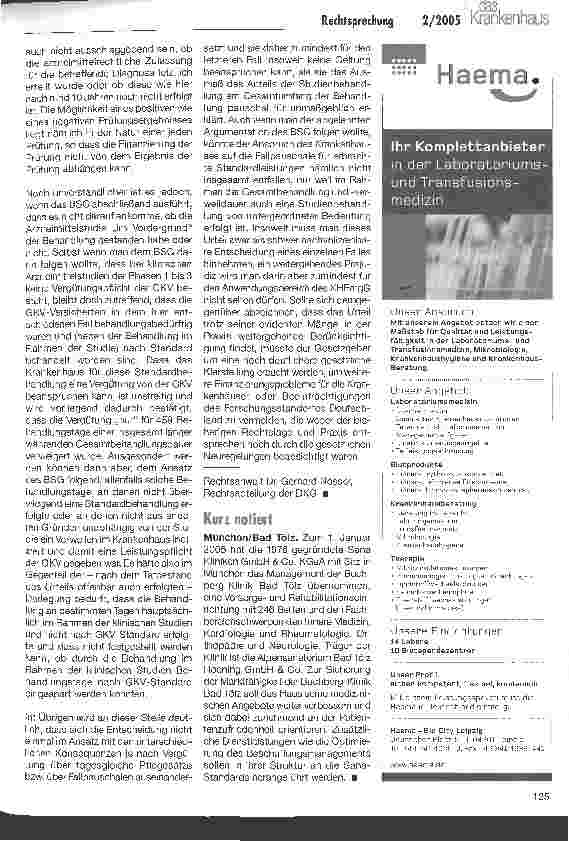 Vorschauseite 3: RechtsprechungVergütung von Krankenhausbehandlung im Rahmen klinischer Arzneimittelstudien
