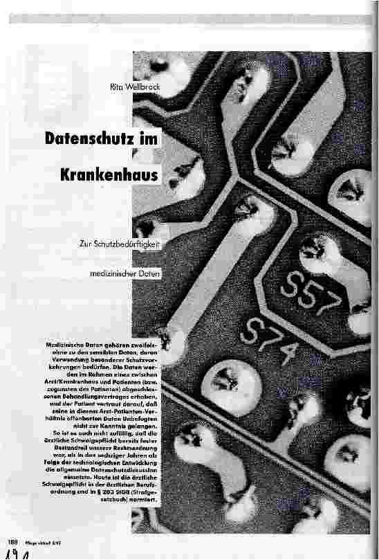 Vorschauseite 1: Datenschutz im Krankenhaus Zur Schutzbedürftigkeit medizinischer Daten