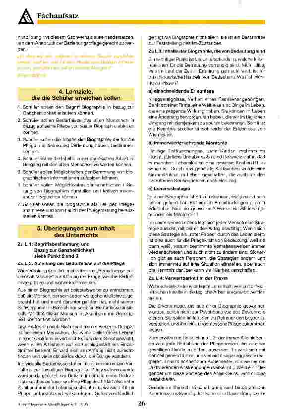 Vorschauseite 2: Die Biographie eines Bewohners als Inhalt des Faches Pflege des Alten Menschen Grundsätzliche Überlegungen - Methodische Vorgehensweise