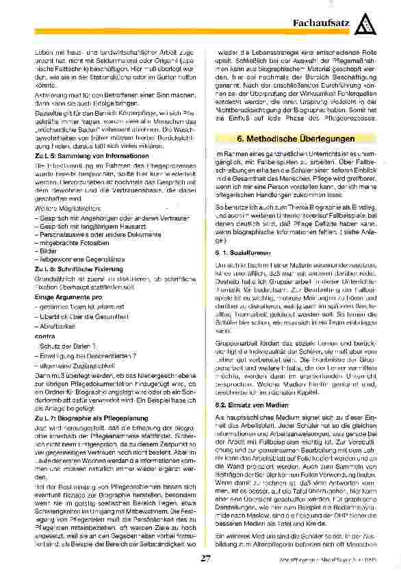 Vorschauseite 3: Die Biographie eines Bewohners als Inhalt des Faches Pflege des Alten Menschen Grundsätzliche Überlegungen - Methodische Vorgehensweise