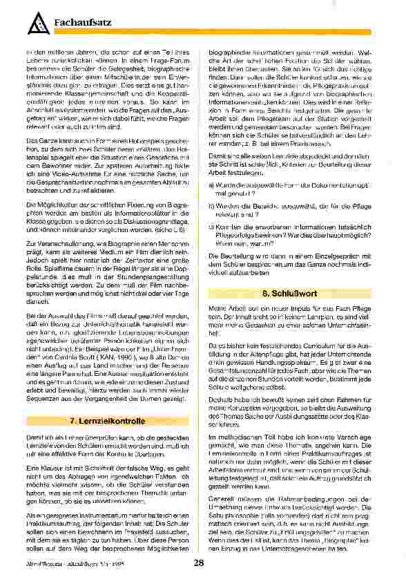Vorschauseite 4: Die Biographie eines Bewohners als Inhalt des Faches Pflege des Alten Menschen Grundsätzliche Überlegungen - Methodische Vorgehensweise