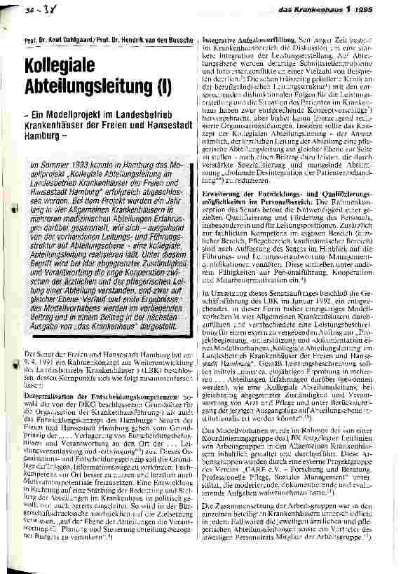 Vorschauseite 1: Kollegiale Abteilungsleitung Ein Modellprojekt im Landesbetrieb Krankenhäuser der Freien und Hansestadt Hamburg