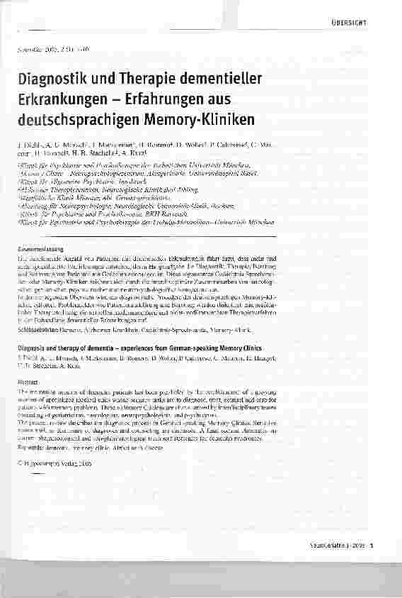 Vorschauseite 1: Diagnostik und Therapie dementieller Erkrankungen - Erfahrungen aus deutschsprachigen Memory-Kliniken