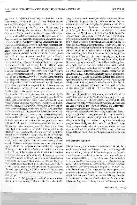 Vorschauseite 3: Diagnostik und Therapie dementieller Erkrankungen - Erfahrungen aus deutschsprachigen Memory-Kliniken