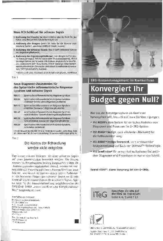 Vorschauseite 2: Die schwere Sepsis muss richtig kodiert werden Kostenrelevant:Neue ICD-10-GM Schlüssel ab 1. Januar 2005
