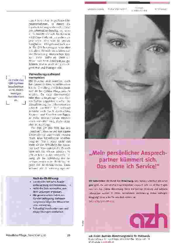Vorschauseite 2: Erfolg braucht ZeitDas QM-System nach DIN EN ISO 9001 den Strukturen des Pflegedienstes anpassen
