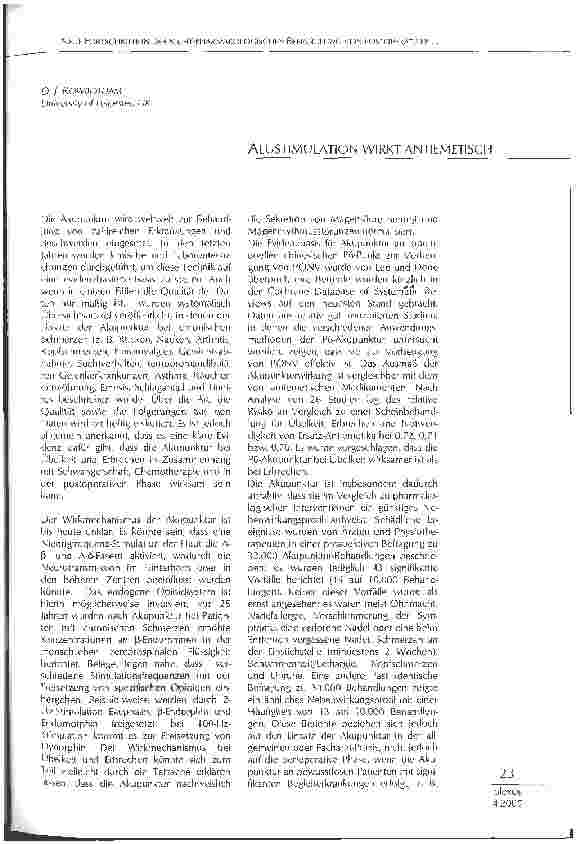 Vorschauseite 1: ALUSTIMULATION WIRKT ANTIEMETISCH
