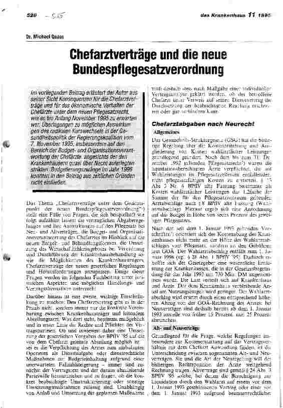 Vorschauseite 1: Chefarztverträge und die neue Bundespflegesatzverordnung