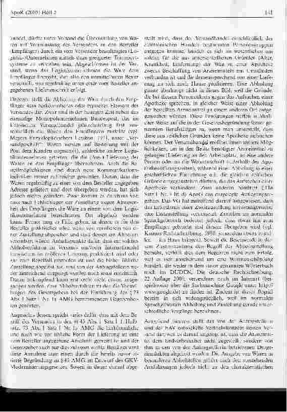 Vorschauseite 2: Zur Vereinbarkeit der Bestellung und Abholung von Arzneimitteln in Drogeriemärkten u. a. mit arzneimittelundapothekenrechtlichen Vorschriften