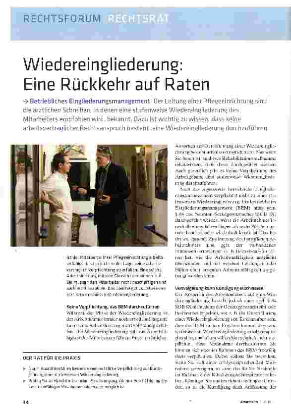 Vorschauseite 1: Wiedereingliederung: Eine Rückkehr auf Raten
