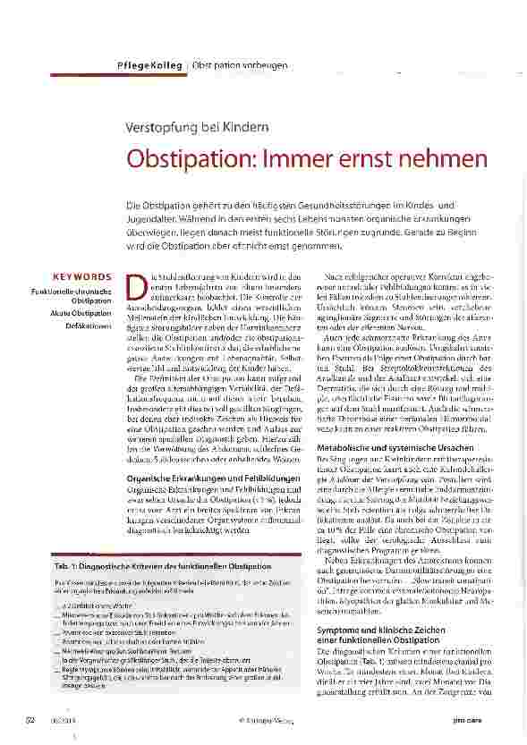 Vorschauseite 1: Verstopfung bei Kindern Obstipation: Immer ernst nehmen