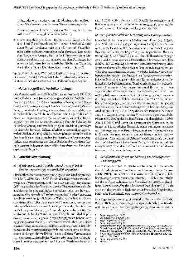 Vorschauseite 2: Die geplanten Tatbestände der Bestechlichkeit und Bestechung im Gesundheitswesen -Strafverfolgungsrisiken und kritische Anmerkungen zum Berufsrechtsmodell