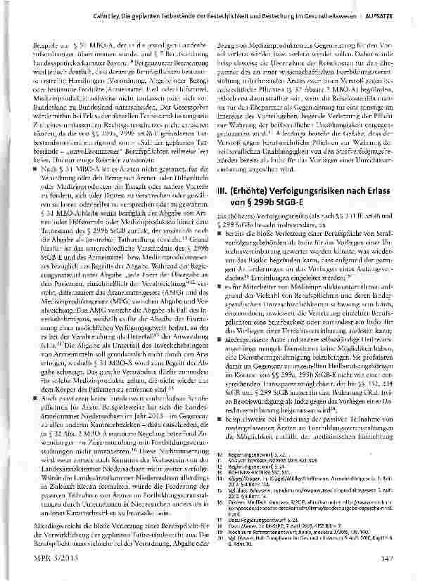 Vorschauseite 3: Die geplanten Tatbestände der Bestechlichkeit und Bestechung im Gesundheitswesen -Strafverfolgungsrisiken und kritische Anmerkungen zum Berufsrechtsmodell