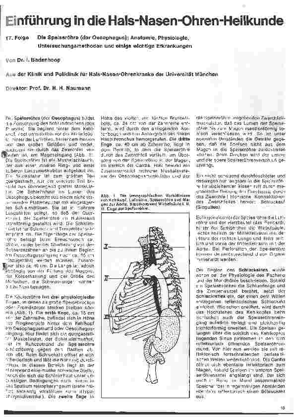 Vorschauseite 1: Einführung in die Hals-Nasen-Ohren-Heilkunde 17. Folge: Die Speiseröhre; Anatomie, Physiologie, Untersuchungsmethoden