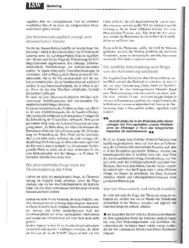Vorschauseite 3: Die Ökonomie sichert die ärztliche Ethik. Der Nationale Ethikrat zum Thema: Arzt versus Unternehmer