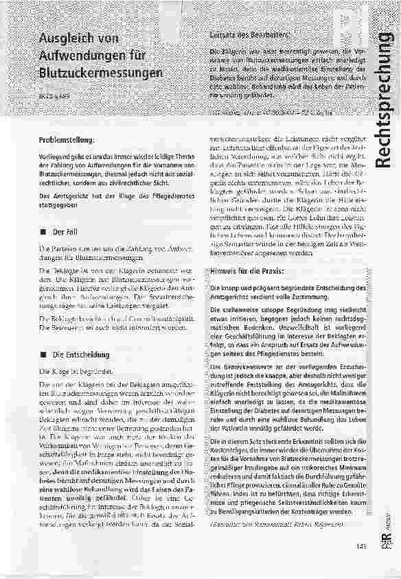 Vorschauseite 1: Ausgleich von Aufwendungen für Blutzuckermessungen