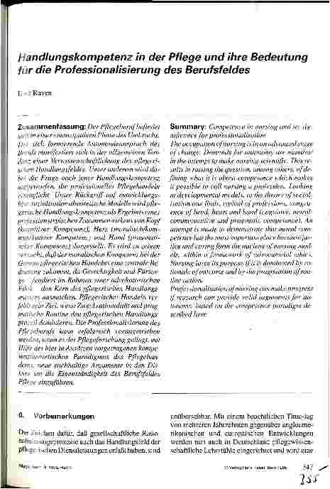 Vorschauseite 1: Handlungskompetenz in der Pflege und ihre Bedeutung für die Professionalisierung des Berufsfeldes