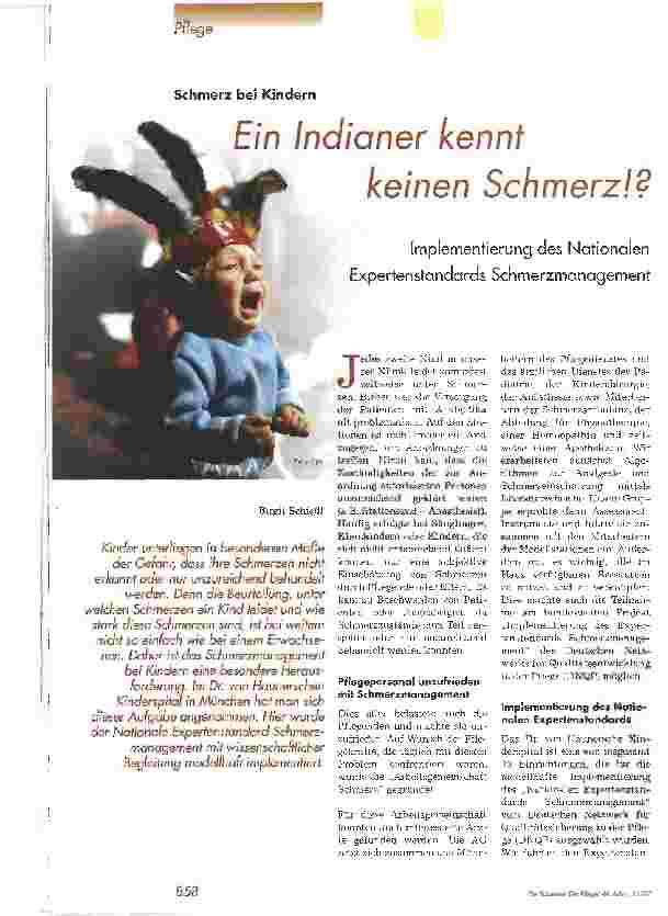 Vorschauseite 1: Ein Indianer kennt keinen Schmerz!?Implementierung des Nationalen Expertenstandards Schmerzmanagement