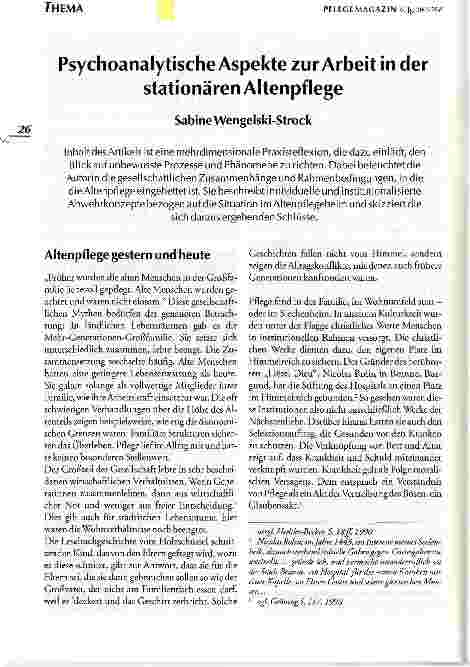 Vorschauseite 1: Psychoanalytische Aspekte zur Arbeit in der stationären Altenpflege.