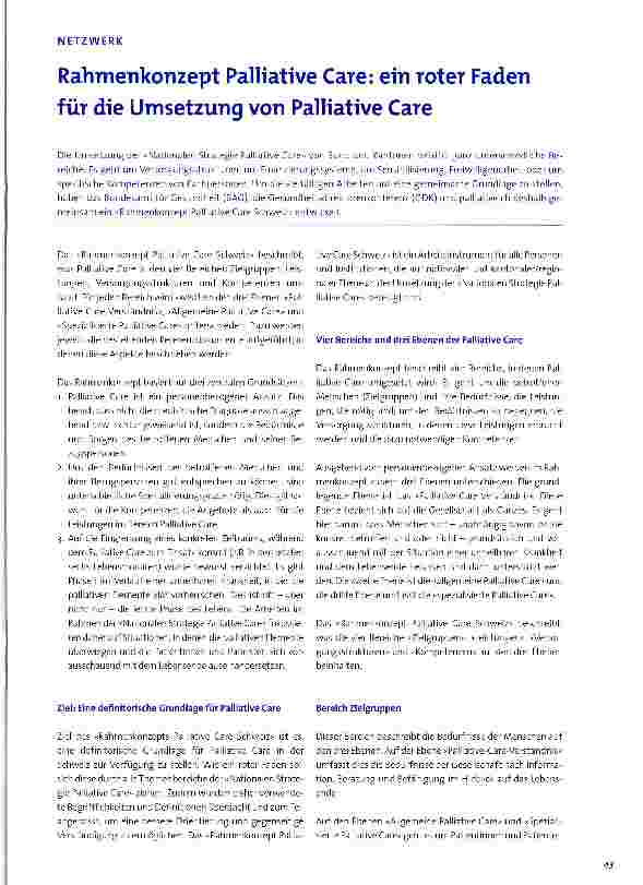 Vorschauseite 1: Rahmenkonzept Palliative Care: ein roter Faden für die Umsetzung von Palliative Care