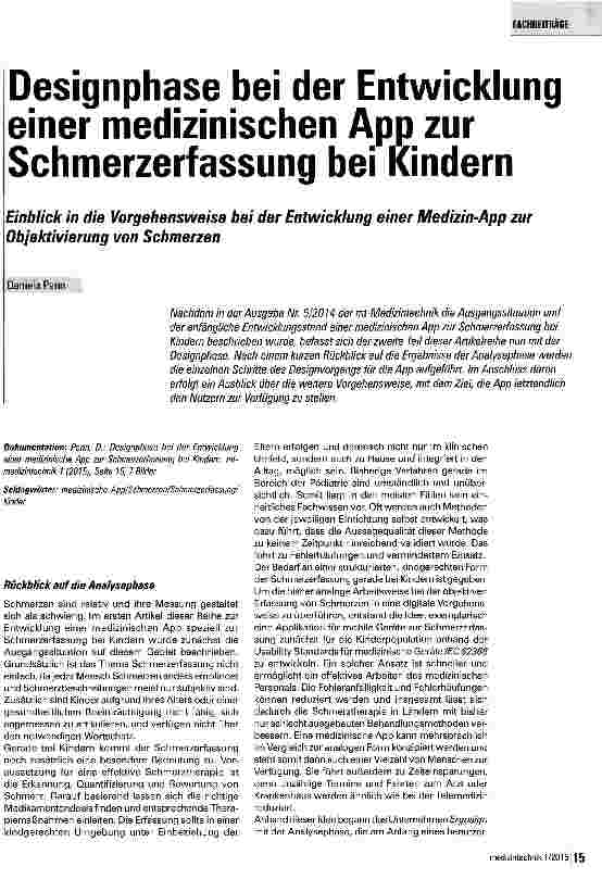 Vorschauseite 1: Designphase bei der Entwicklung einer medizinischen App zur Schmerzerfassung bei Kindern