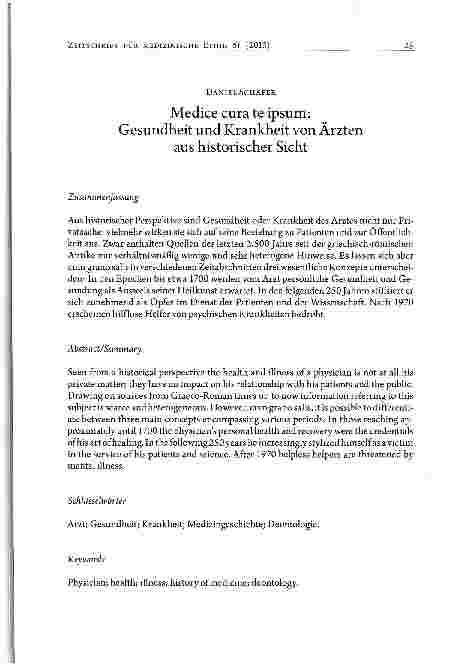 Vorschauseite 1: Medice cura te ipsum: Gesundheit und Krankheit von Ärzten aus historischer Sicht