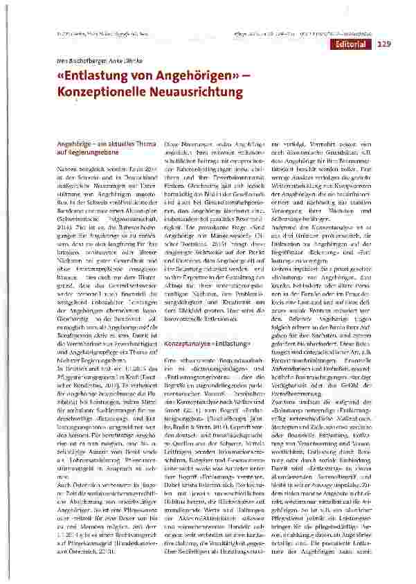 Vorschauseite 1: «Entlastung von Angehörigen» -Konzeptionelle Neuausrichtung