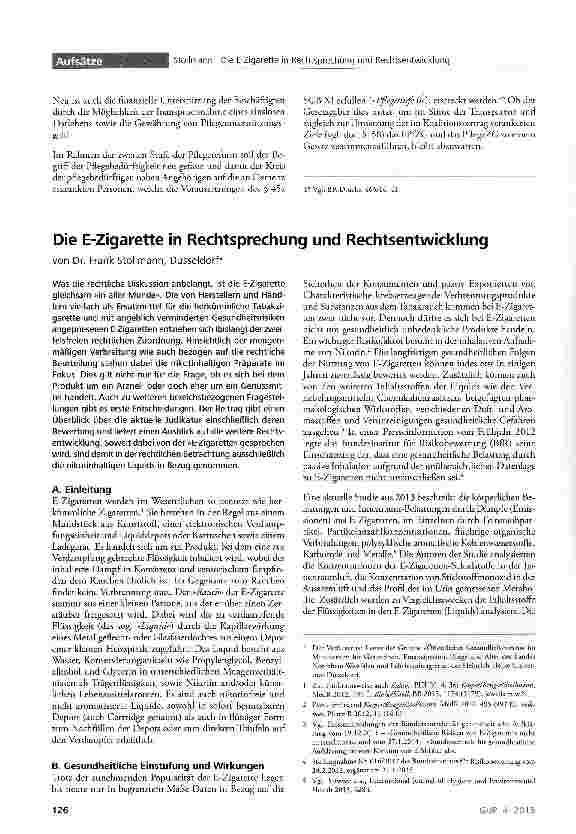 Vorschauseite 1: Die E-Zigarette in Rechtsprechung und Rechtsentwicklung