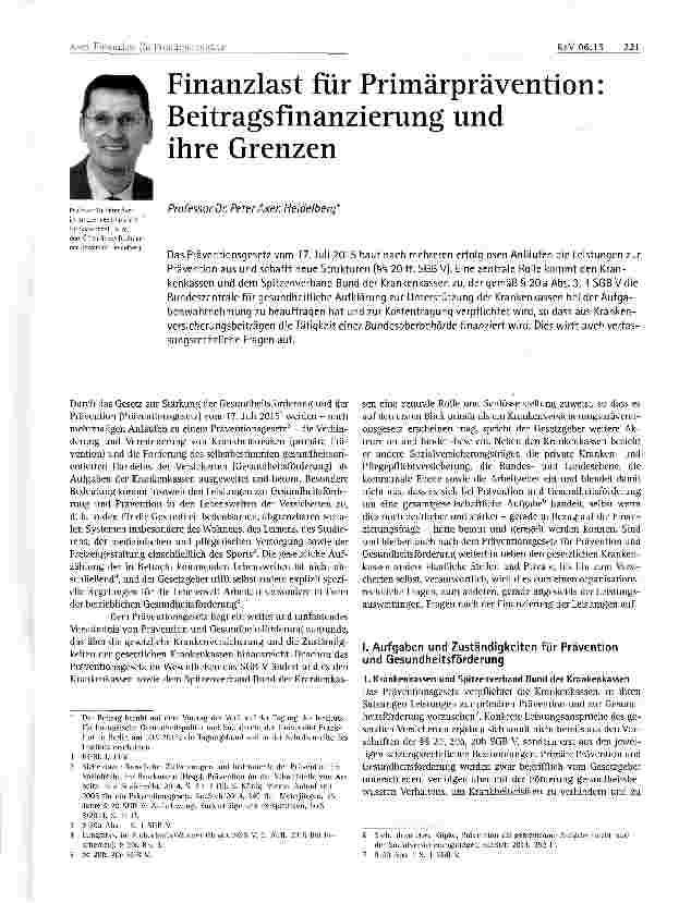 Vorschauseite 1: Finanzlast für Primärprävention: Beitragsfinanzierung und ihre Grenzen