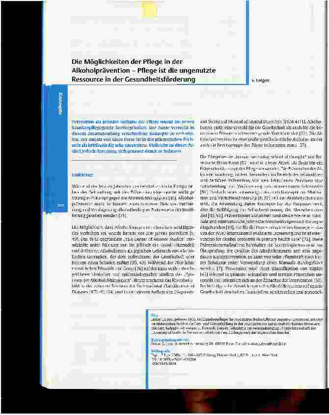 Vorschauseite 1: Die Möglichkeiten der Pflege in der Alkoholprävention - Pflege ist die ungenutzte Ressource in der Gesundheitsförderung