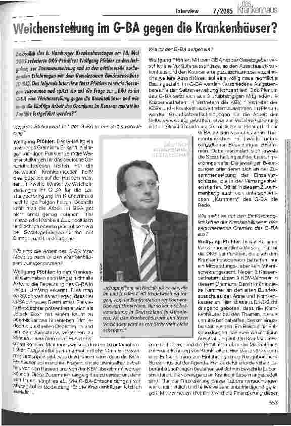 Vorschauseite 1: Weichenstellung im G-BA gegen die Krankenhäuser?