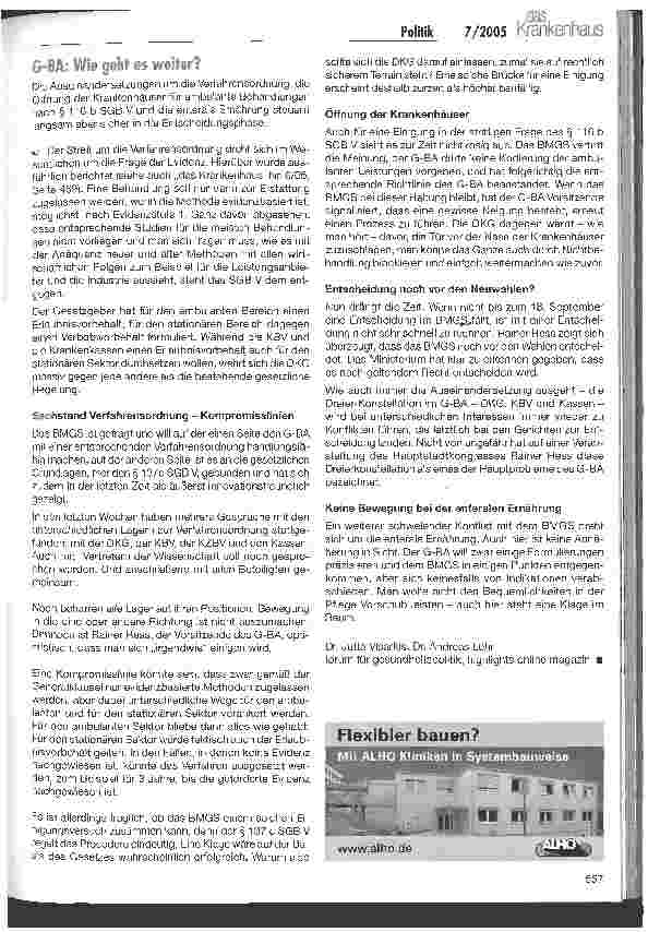 Vorschauseite 5: Weichenstellung im G-BA gegen die Krankenhäuser?