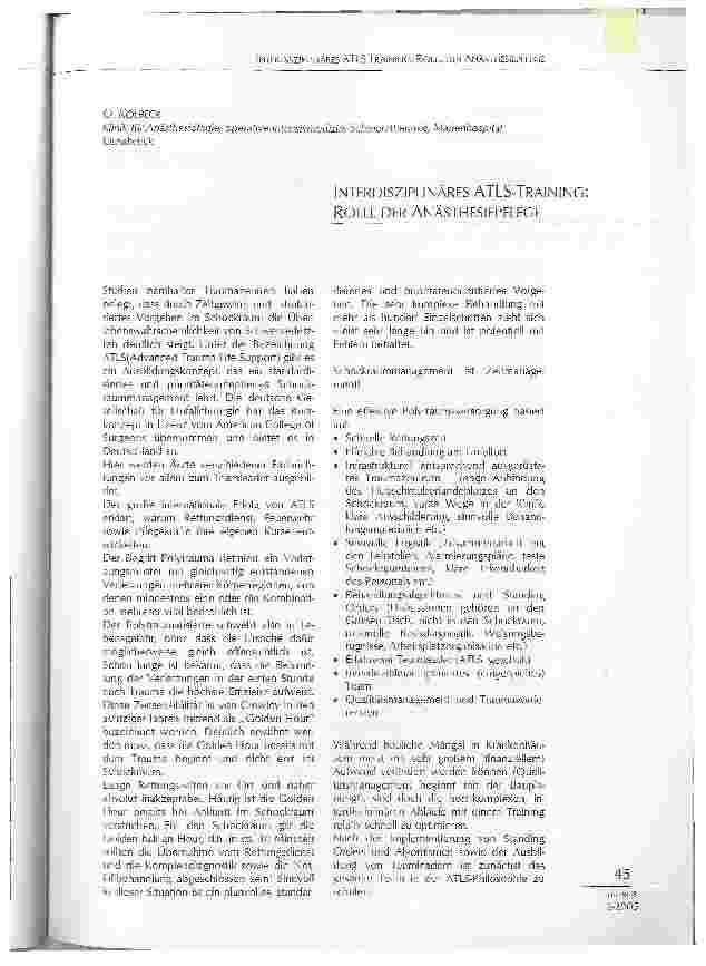 Vorschauseite 1: INTERDISZIPLINÄRES ATLS-TRAINING: ROLLE DER ANÄSTHESIEPFLEGE