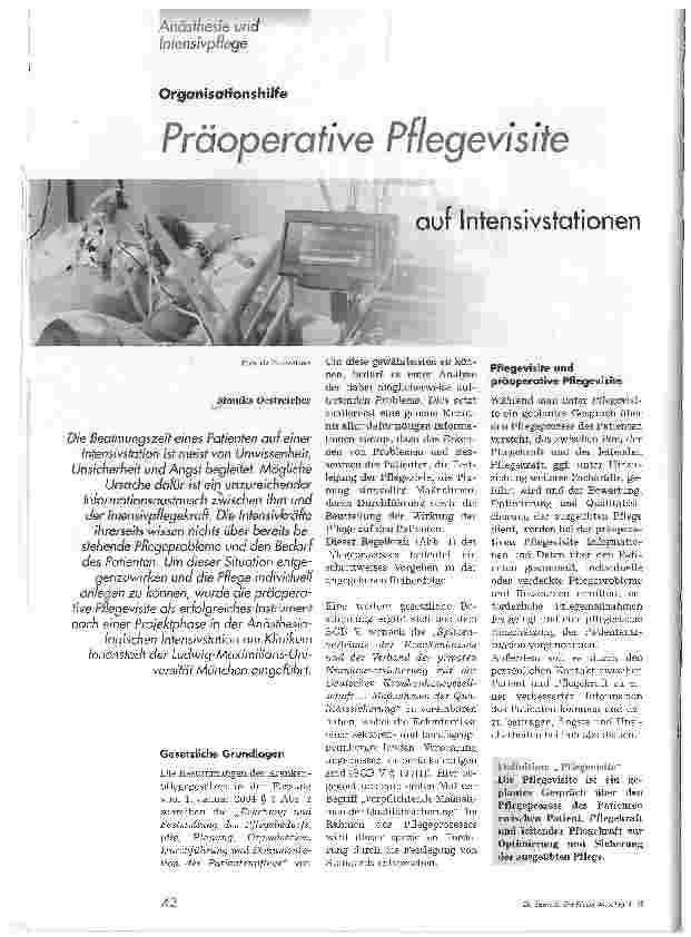 Vorschauseite 1: Präoperative Pflegevisite auf Intensivstationen