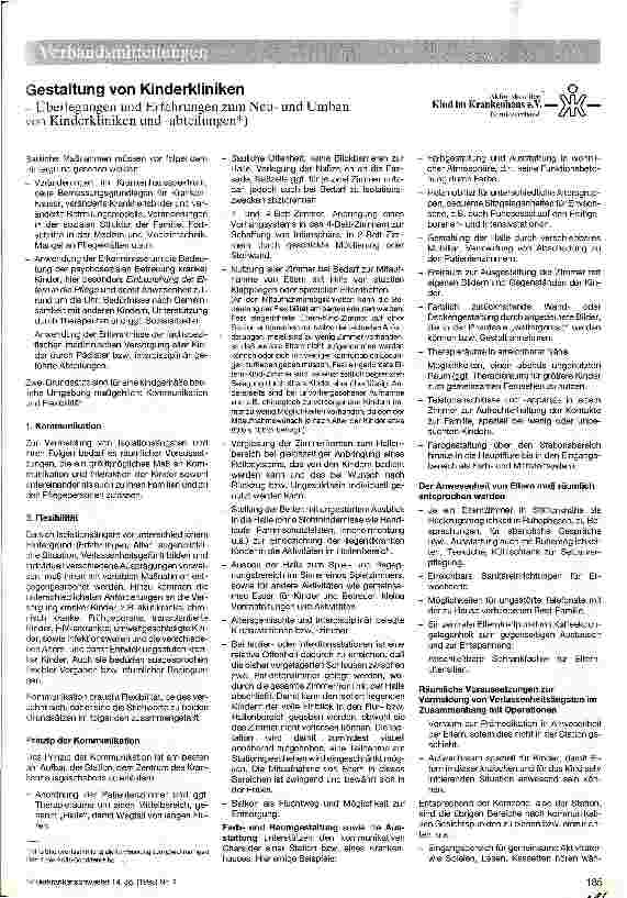 Vorschauseite 1: Gestaltung von Kinderkliniken Überlegungen und Erfahrungen zum Neuund Umbau von Kinderkliniken und -abteilungen